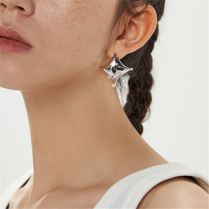 925 Silver Needle Asymmetric Star Earrings Women