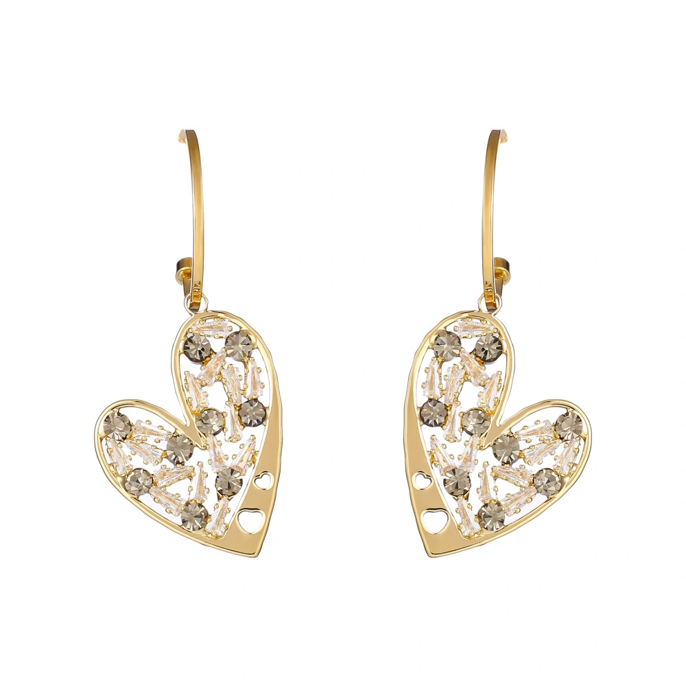 Romantic Light Luxury Style Zircon Love Stud Earrings Heart Shape