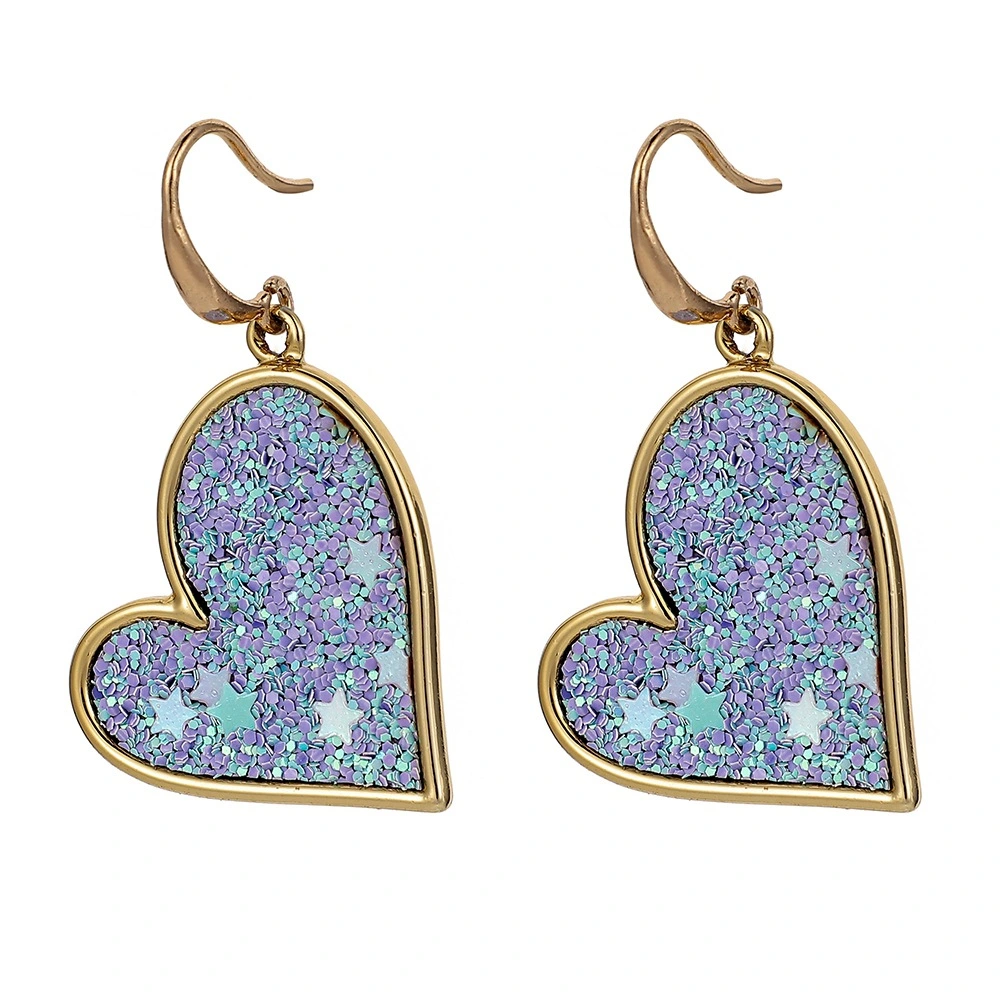 Ladies Heart-shaped Purple Sequin Crystal Cluster Earrings Europe And America