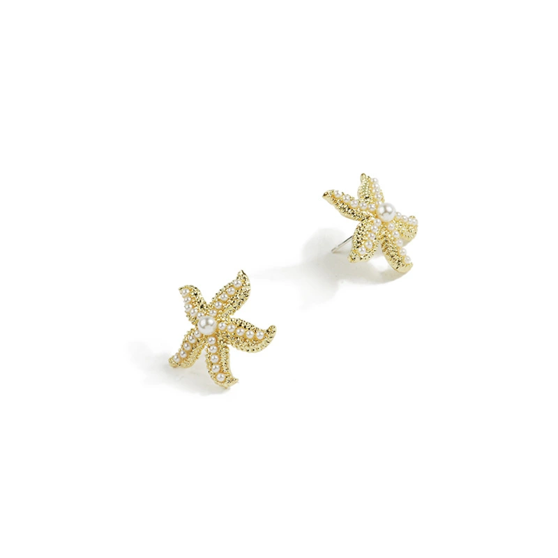 Women's Earrings With Pearl And Starfish 925 Silver Needles