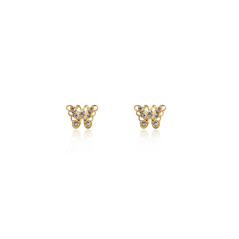 Golden Butterfly Diamond 925 Silver Stud Earrings