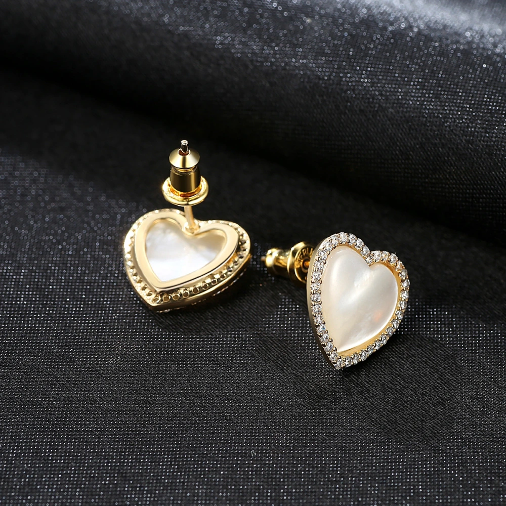 Silver Zircon Ear Studs Heart-shaped Fashion