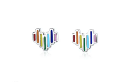 Silver Color Rainbow Love Heart Earrings Female Small Color Simple Heart-shaped Earrings