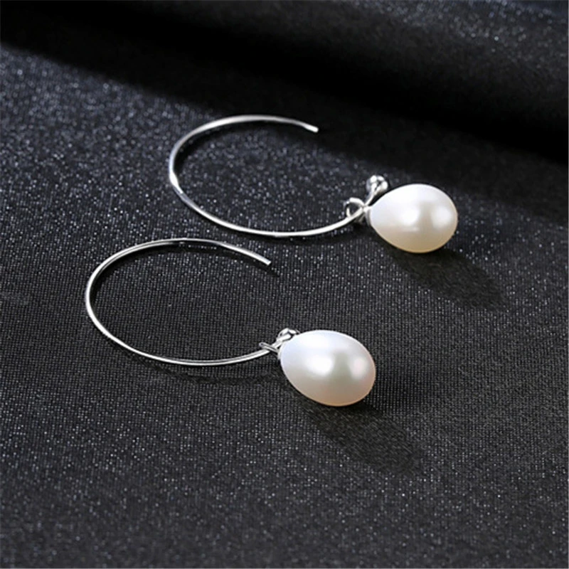 Freshwater Pearl S925 Silver Semicircle Simple Earrings