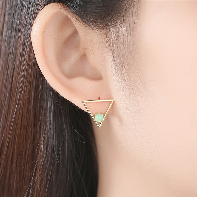 S925 Silver Earrings Female Korean Style Simple Hollow Triangle Colorful