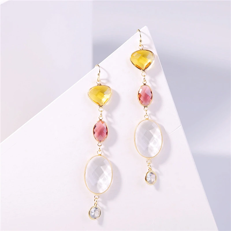 Accessories Simple Long Earrings Crystal Color Water Drops