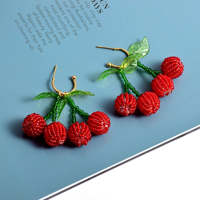 Earrings Beaded Small Cherries