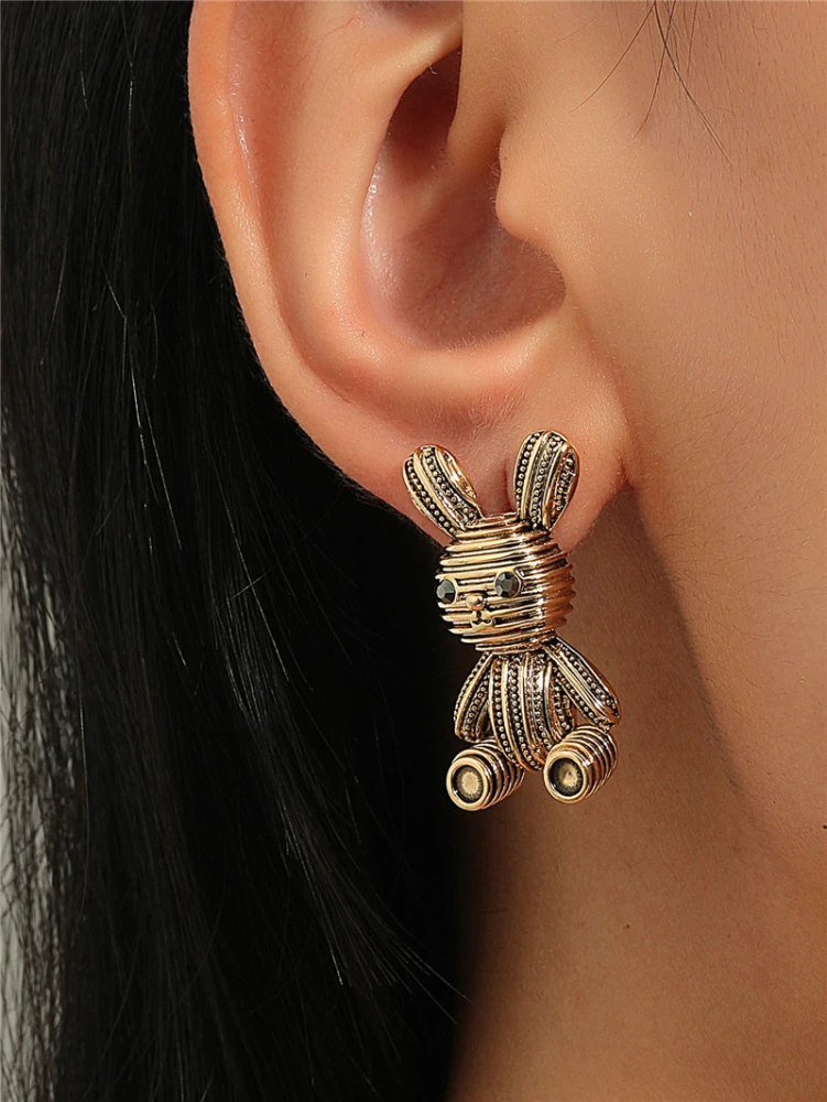 Cute Metal Bunny Stud Earrings Small And Cute Striped Earrings