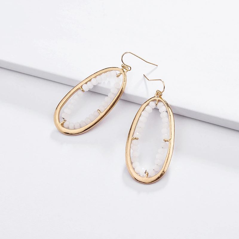 Geometric Hollow Crystal Glass Beads Woven Earrings