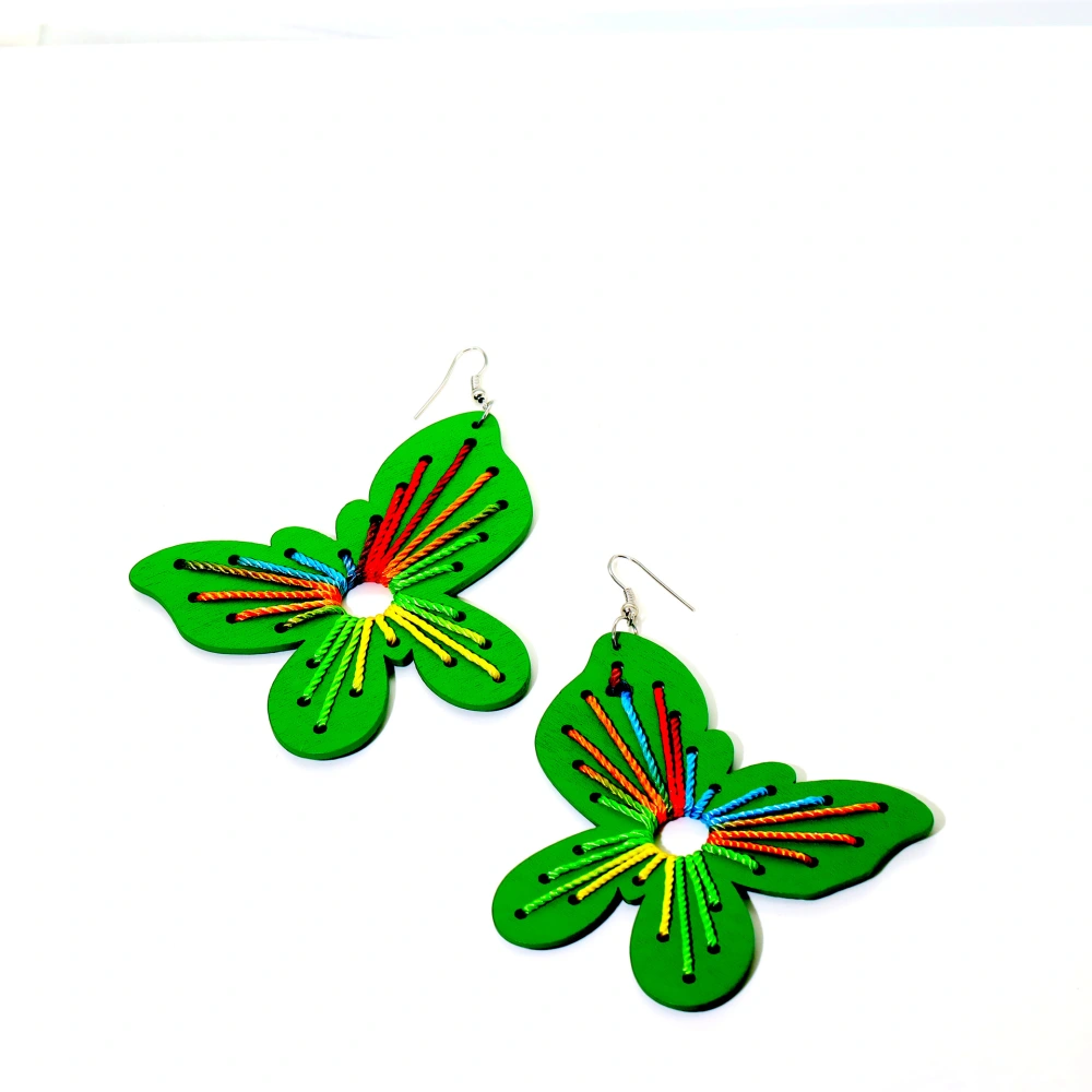 Green Butterfly Colorful String Handmade Earrings