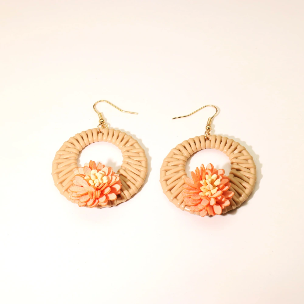 Simulation Retro Rattan Woven Geometric Earrings