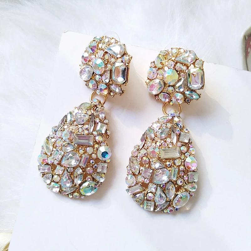 Exaggerated Diamond Earrings Geometric Alloy Diamond And Rhinestone Earrings