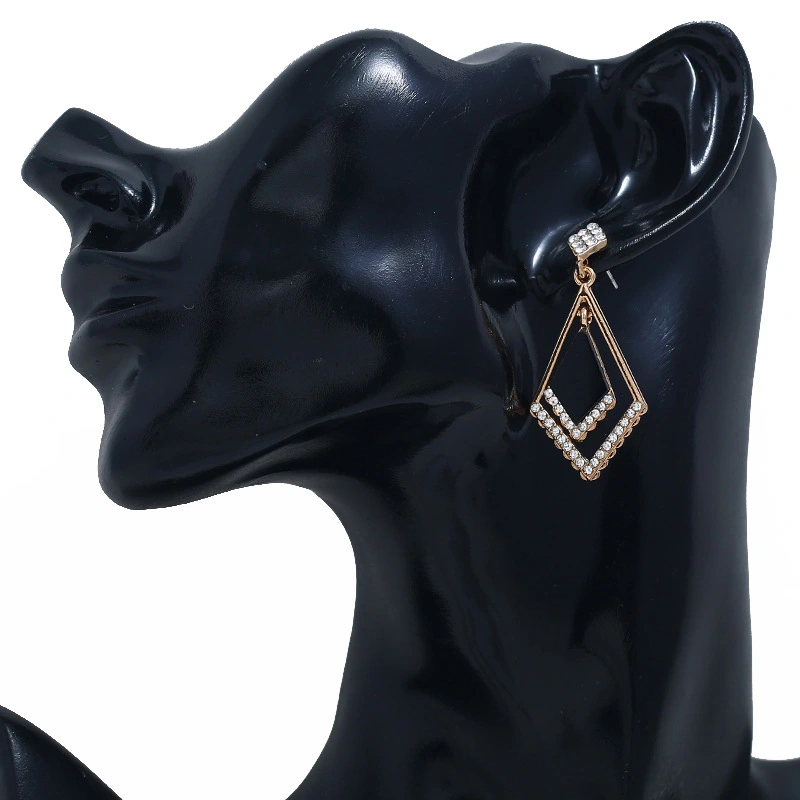 Simple Diamond-set Geometric Rhombus Earrings