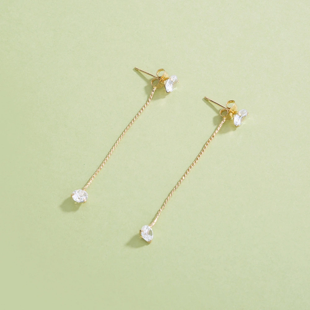 Simple Golden Two-wear Diamond Earrings Elegant White Zircon Earrings