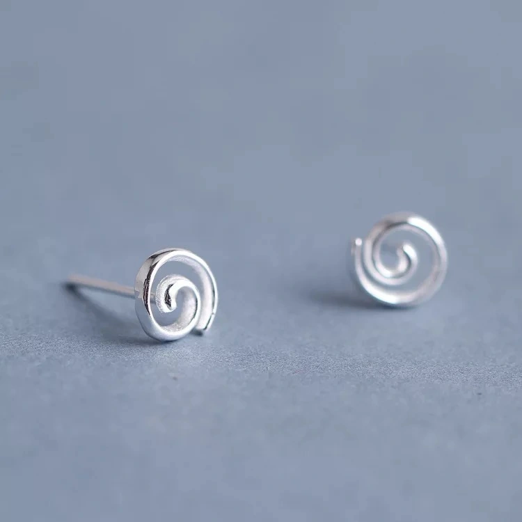 Spiral Stud Earrings Female Korean Style Copper Plated Silver