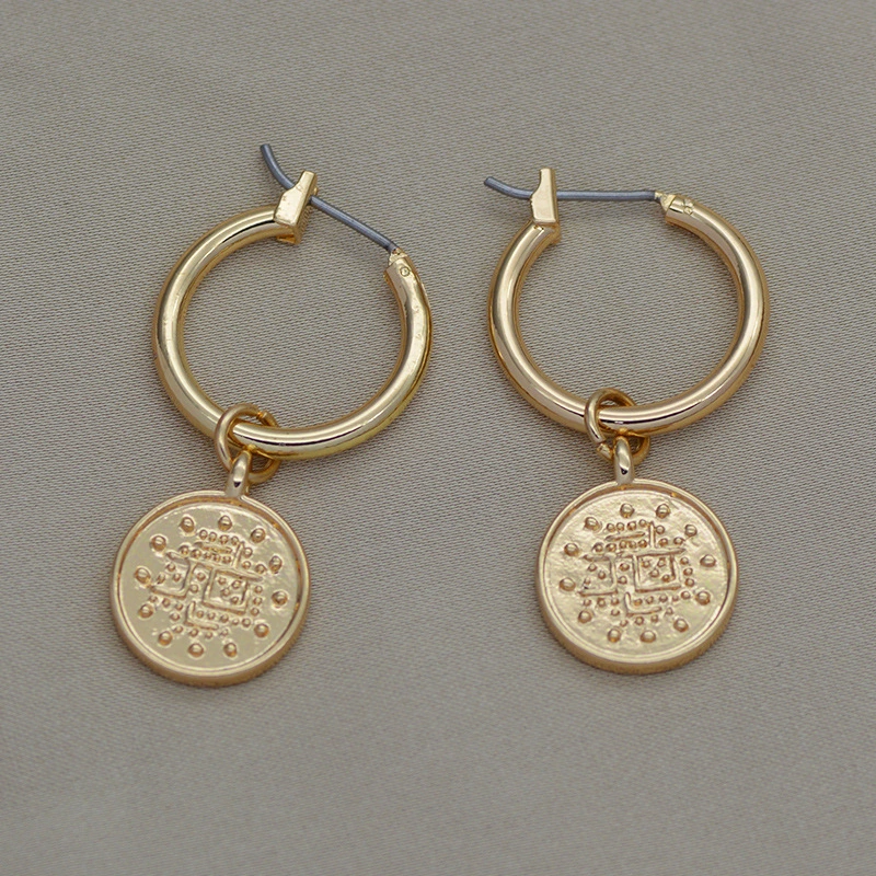 Alloy KC Gold Coin Moon Star Earrings With Diamonds