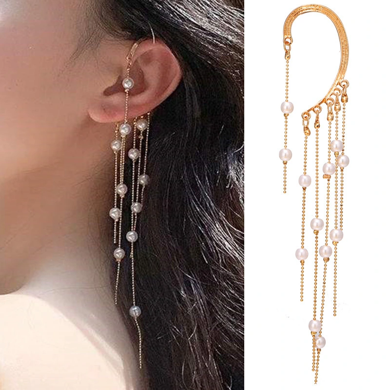 No Pierced Pearl Tassel Long Ear Clip