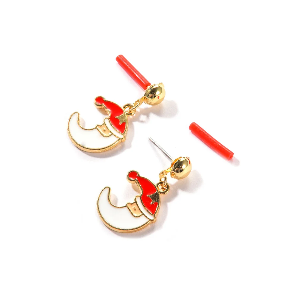 Cartoon Moon Christmas Hat Steel Pin Stud Earrings