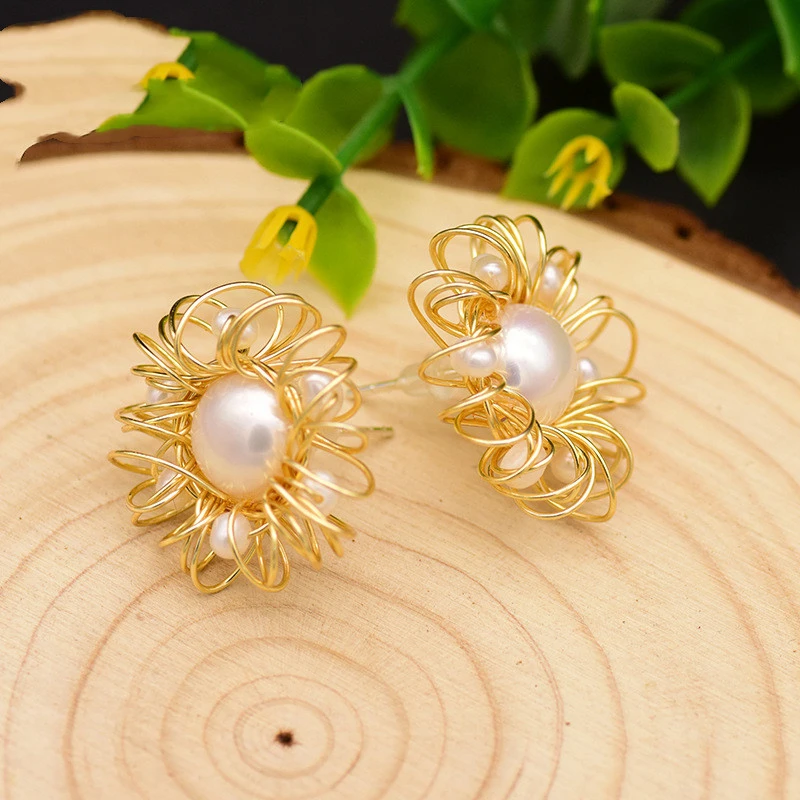 925 Tremella Stud Natural Freshwater Bread Beads Pearl Stud Earrings