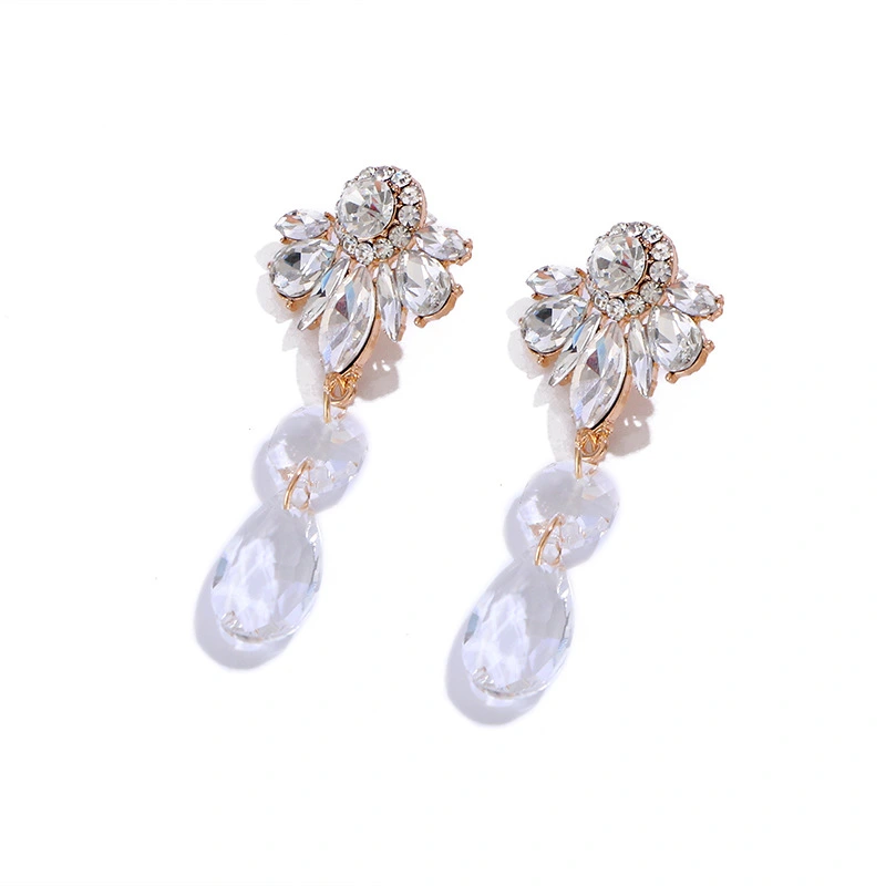 Women's Hong Kong Style Multi-layer Alloy Diamond-studded Shiny Acrylic Flower Crystal Earrings