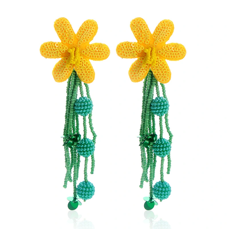 Rice Beads Tassel Earrings Bohemian Personality Flower Sequins Long Earrings