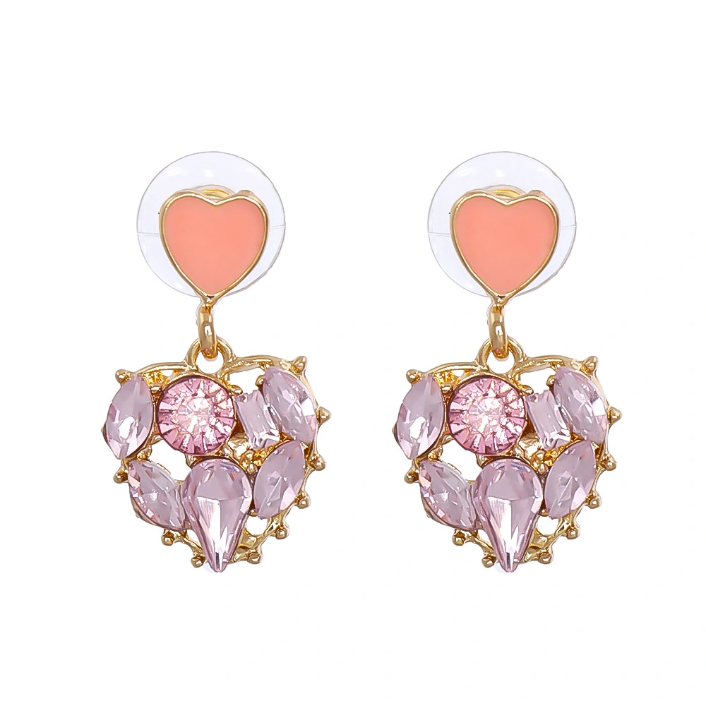 Women's Geometric Heart-shaped Diamond Hollow Stud Earrings