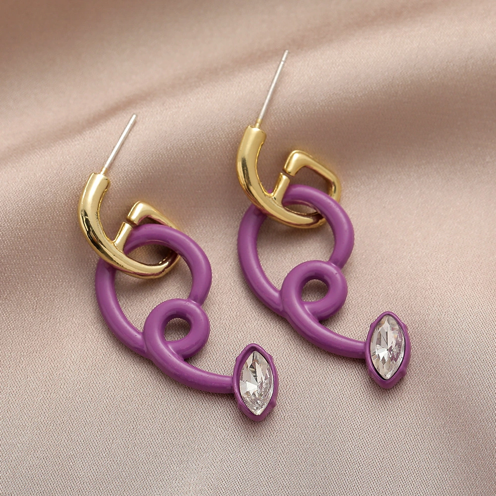 Fashion Personality Acrylic Purple Spray Paint Spring Line Rattan Earrings Trend Retro Simple Earrings