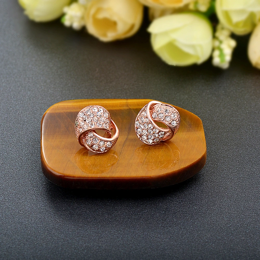 Korean Version Of Korean Rose Gold Plated Full Diamond Earrings