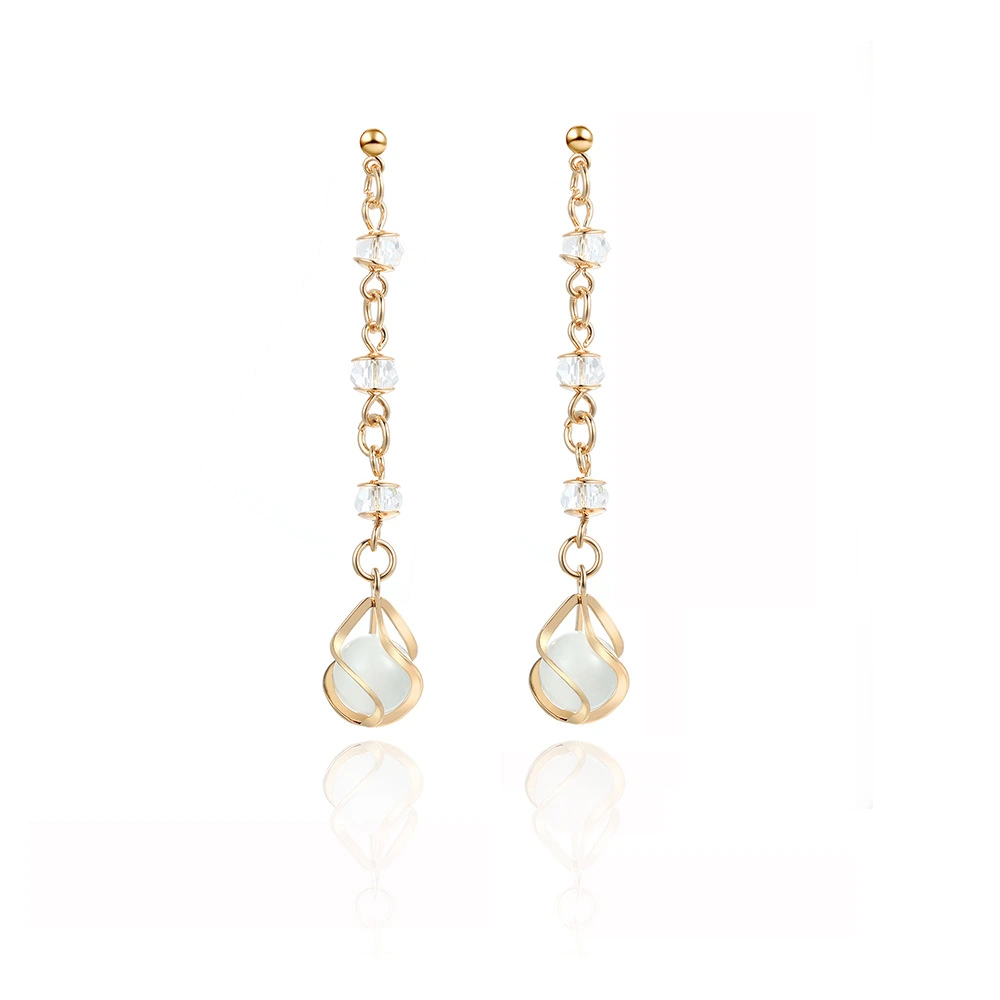 Temperament Long Opal Hollow Crystal Earrings