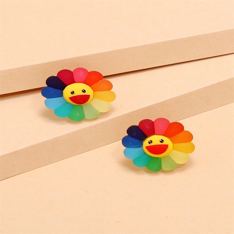 Colorful Resin Smiley Sun Flower Earrings