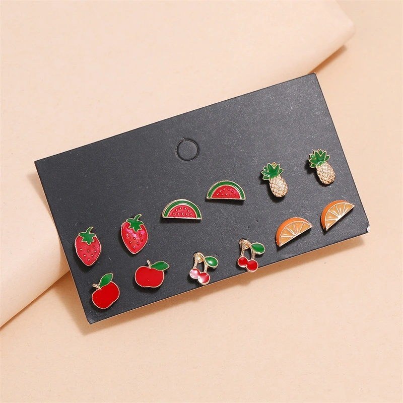 Strawberry Fruit Heart Earrings 6 Pairs