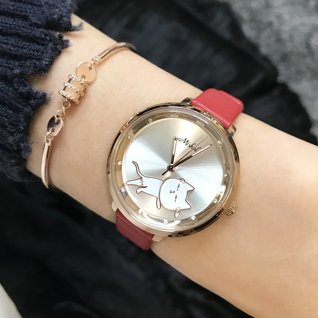 Shaking Head Cat Leather Belt Creative Watch Women