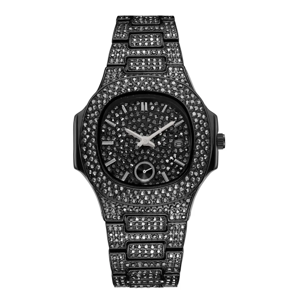 Hip Hop Full Diamond Dial High-end Gold Full Diamond Men's Quartz Watch