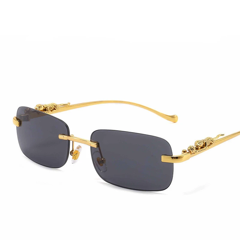 Frameless Square Sunglasses Color Men's And Women's Retro Leopard Head Metal