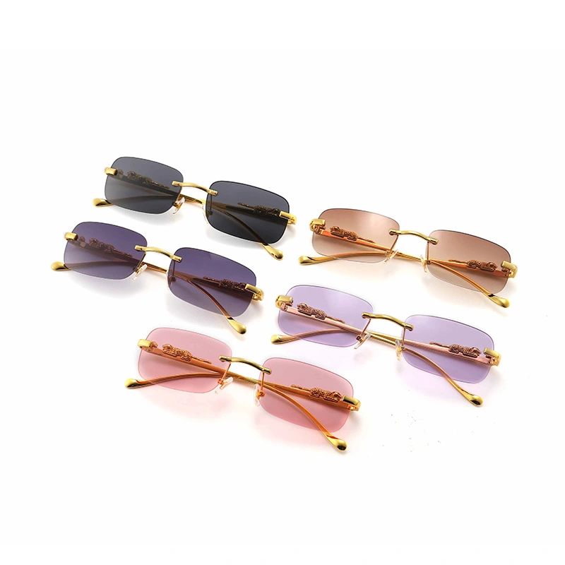 Frameless Square Sunglasses Color Men's And Women's Retro Leopard Head Metal