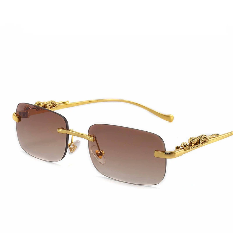 Frameless Square Sunglasses Color Men's And Women's Retro Leopard Head Metal