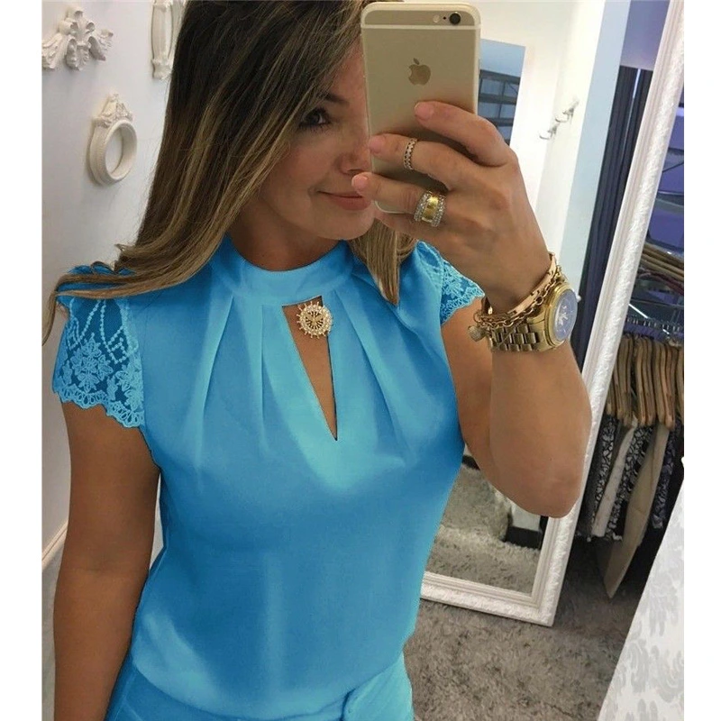 Ladies Chiffon V-Neck Stitching Shirt