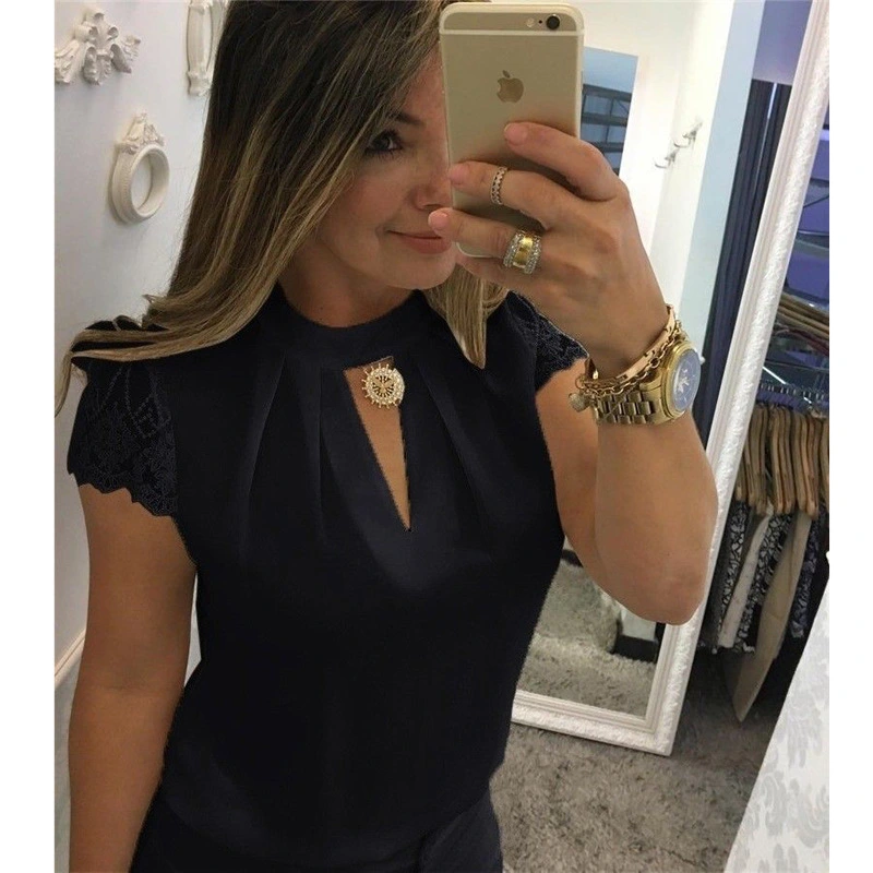 Ladies Chiffon V-Neck Stitching Shirt