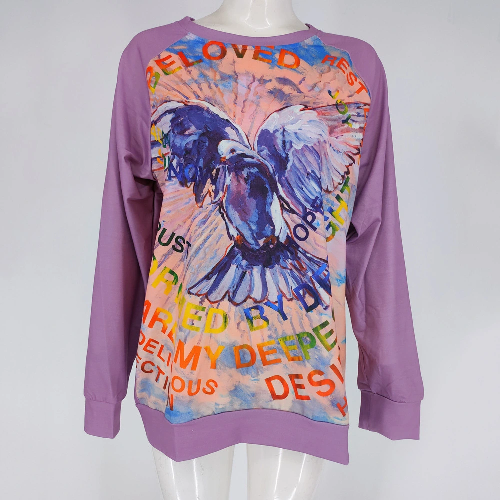 European And American Knitted Sweater Printed Long-Sleeved Round Neck Sweater