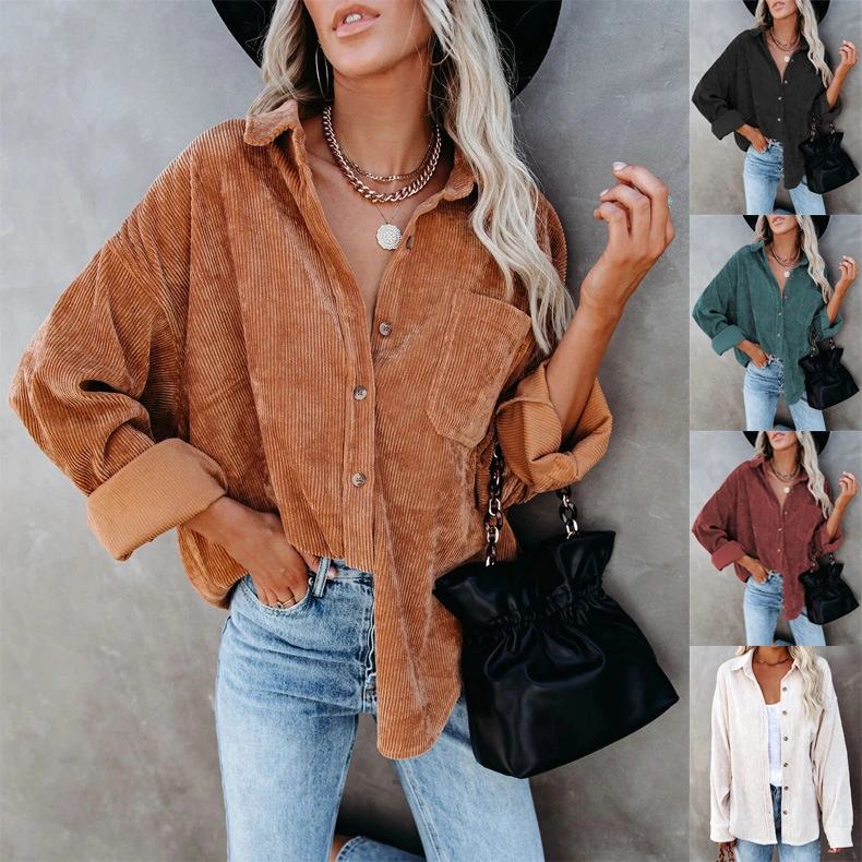2021 Autumn Corduroy Jacket Women Overshirt Shirt Jackets For Women Button Leopard Jacket Coat Women Female