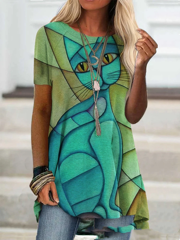 Printed Round Neck Short Sleeve T-Shirt