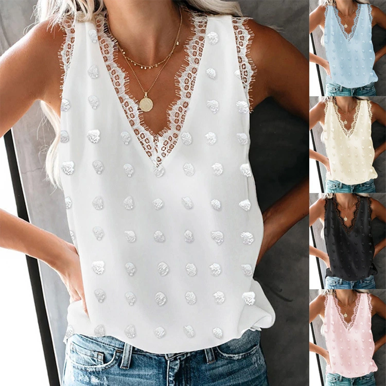 V-neck embroidered pullover sleeveless top