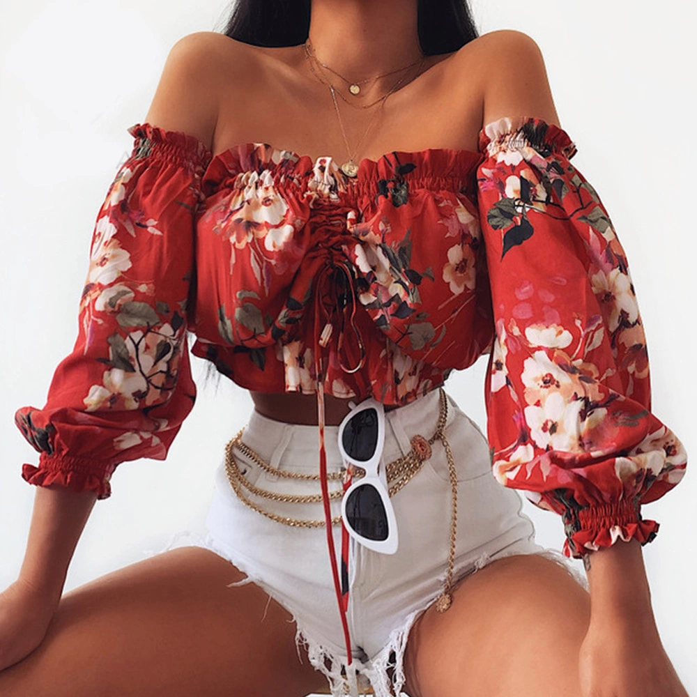 Net gauze print long sleeves with wood ears