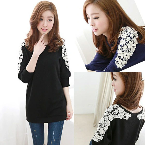 Korean Women's Lace Decorative Beaded Long-sleeved T-shirt