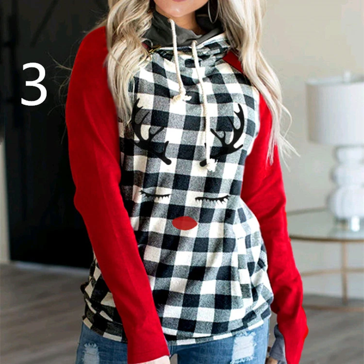 Christmas Tree Print Hooded Sweater Women