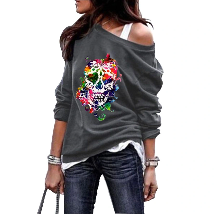 Women's European And American Round Neck Sweater Female Skull Print