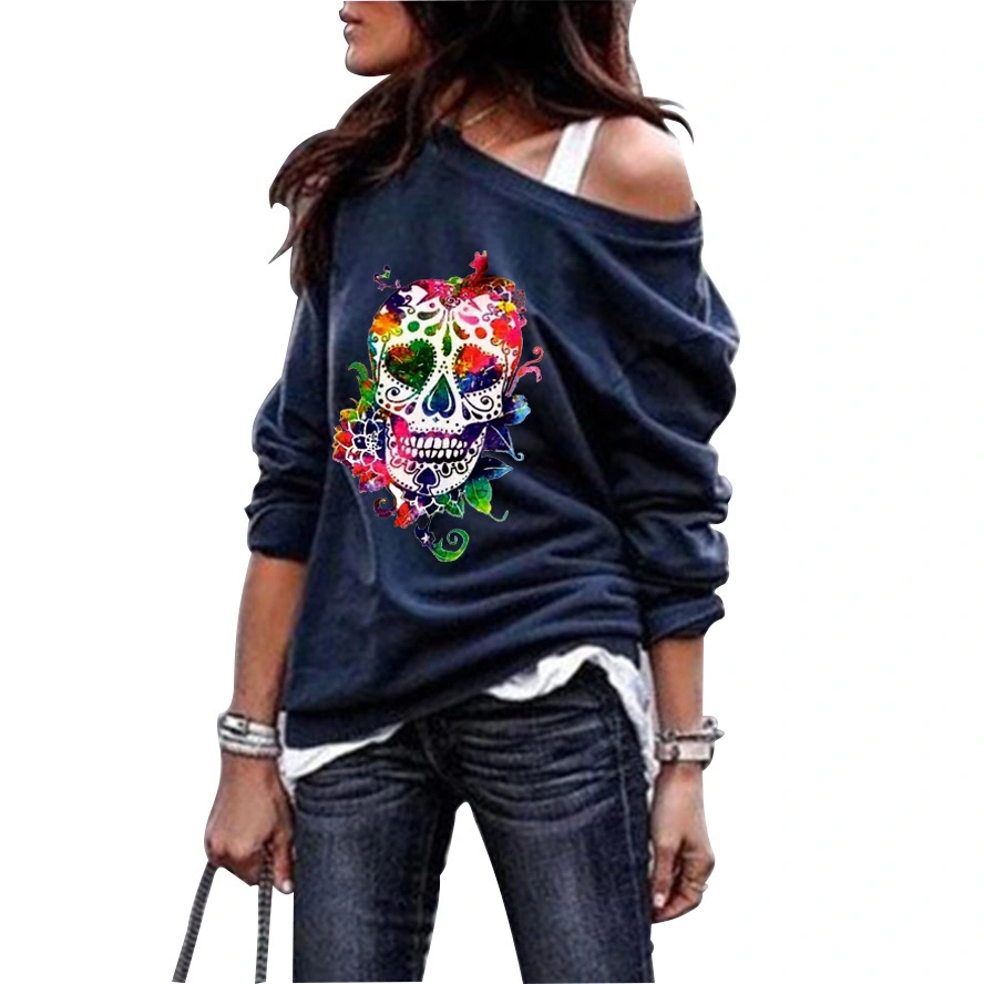 Women's European And American Round Neck Sweater Female Skull Print