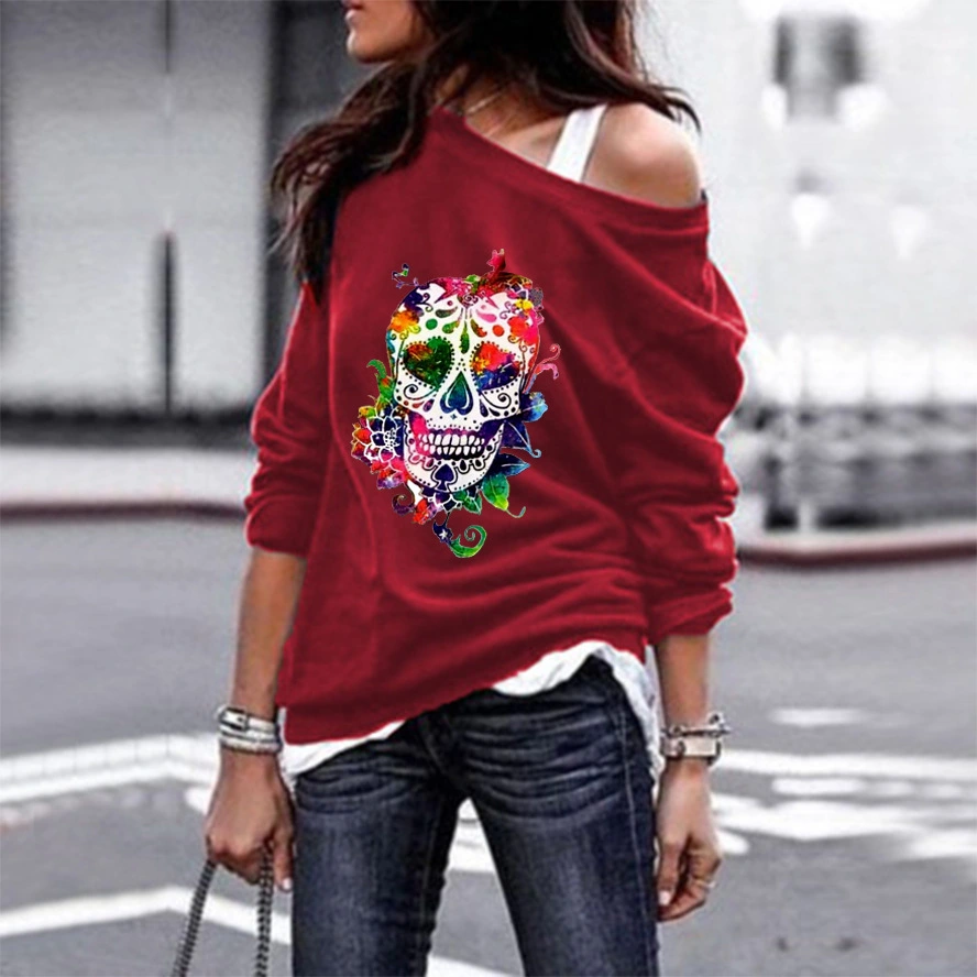 Women's European And American Round Neck Sweater Female Skull Print