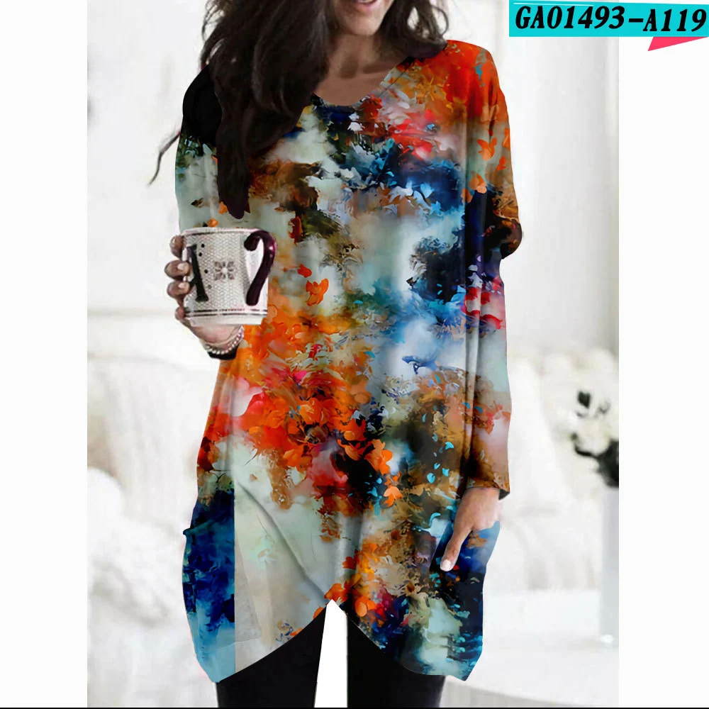 Creative Tie-Dye Graffiti Print Long-Sleeved T-Shirt