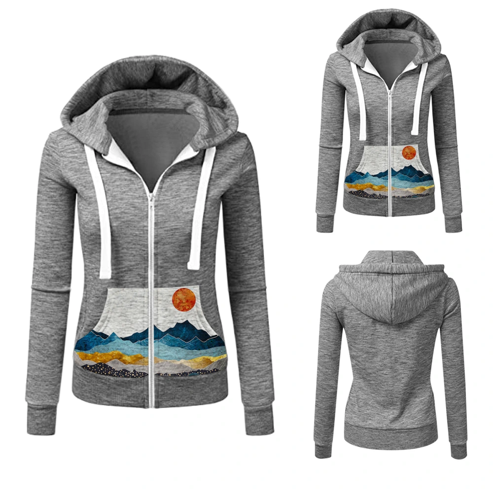 Printed Stitching Slim-Fit Hooded Cardigan European And American Women Sweater